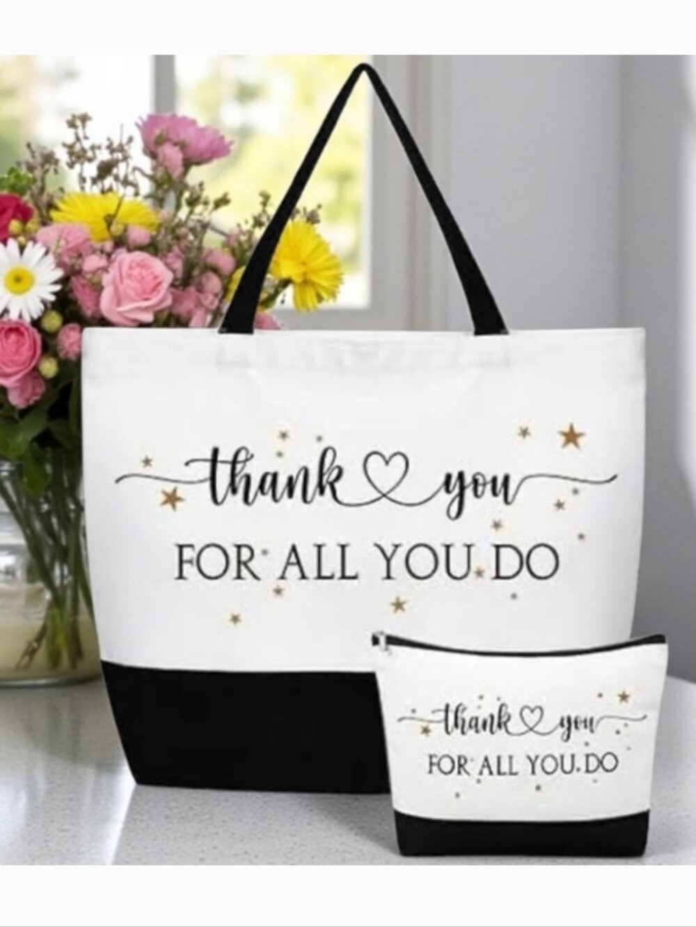 Inspirational Large Tote Bag And Makeup Pouch Set